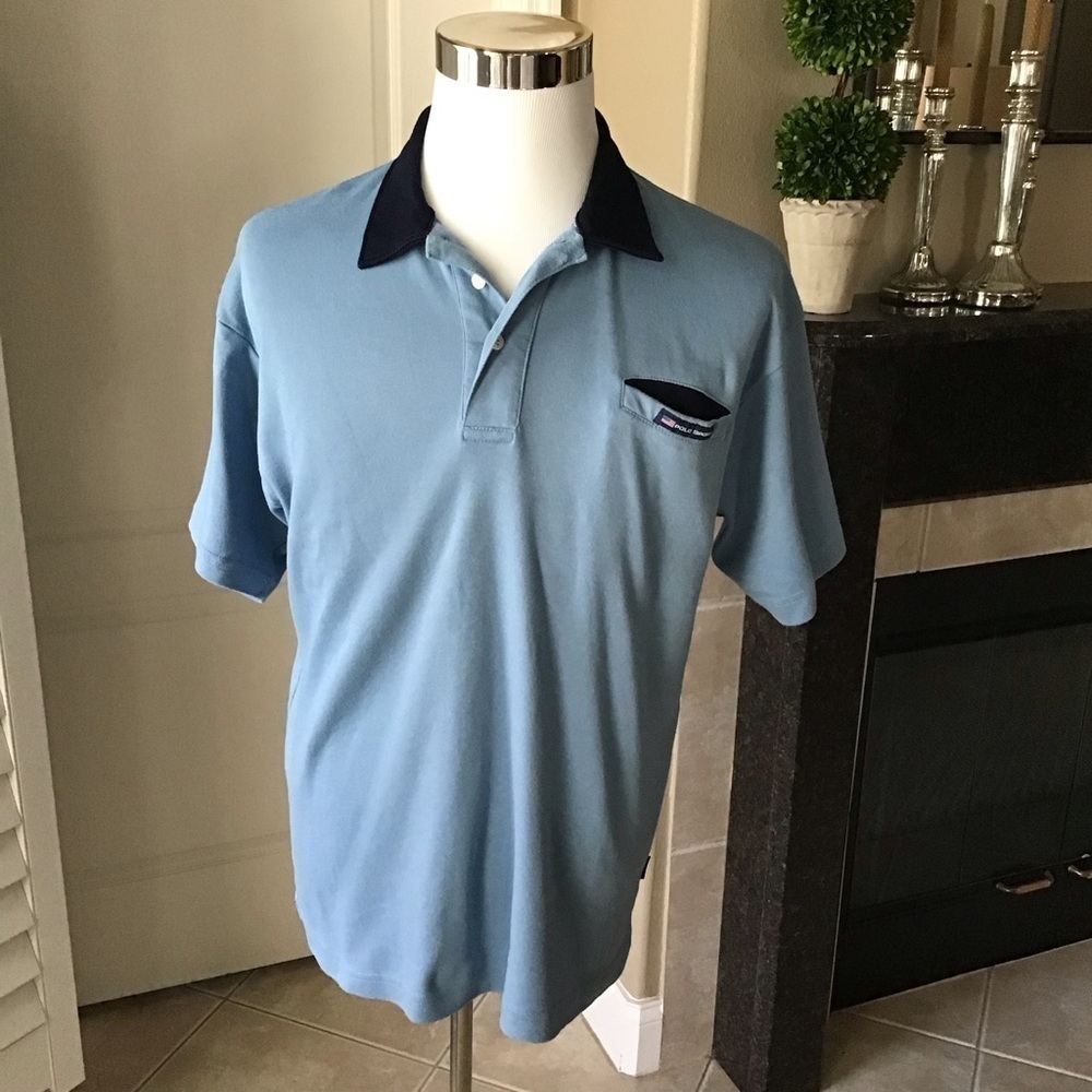 Ralph Lauren Polo Sport Shirt Men’s Large Vintage Blue All Cotton Soft Knit - Picture 9 of 16